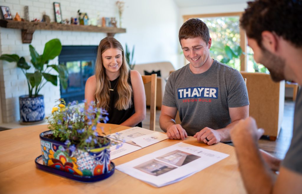 Thayer Design Build Team working with a client wanting to do a home remodel in Corvallis