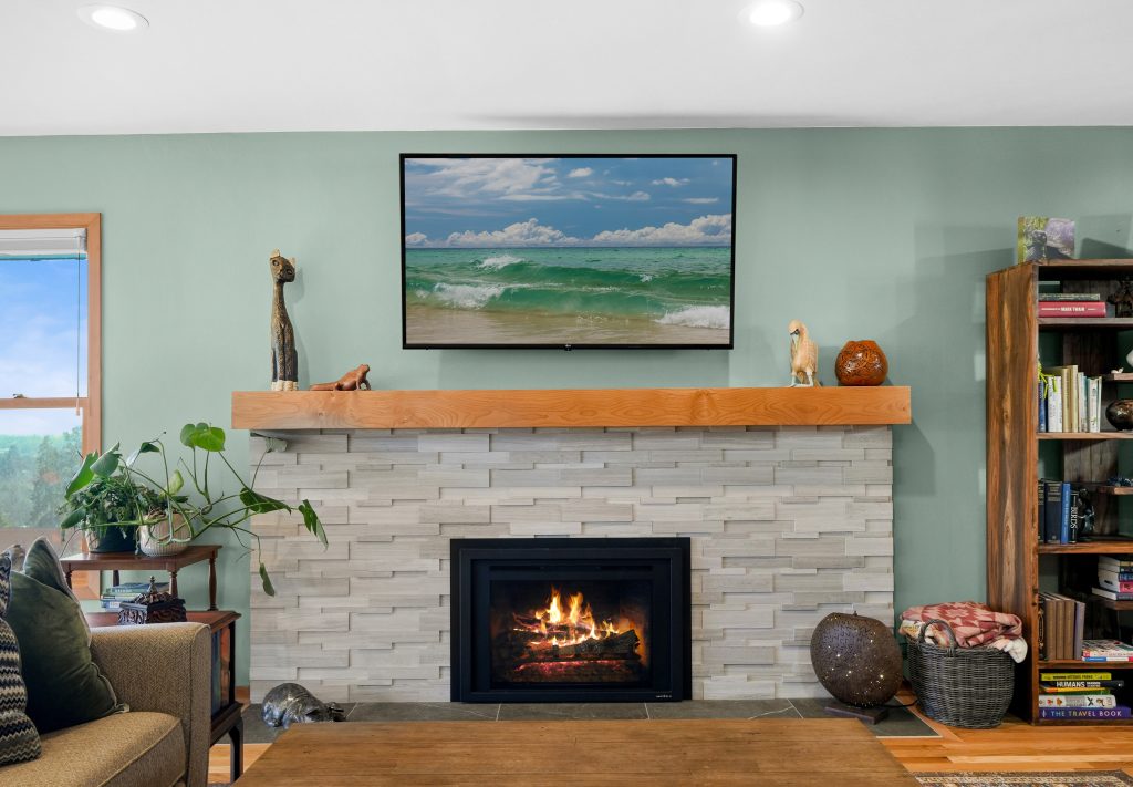 Modern luxury remodel in Corvallis, Oregon featuring updated fireplace