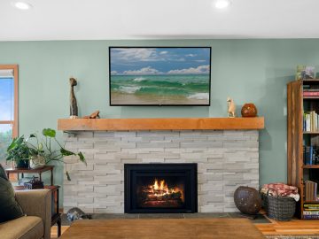 Modern luxury remodel in Corvallis, Oregon featuring updated fireplace
