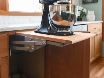 Modern luxury kitchen remodel in Corvallis, Oregon featuring pullout mixer stand