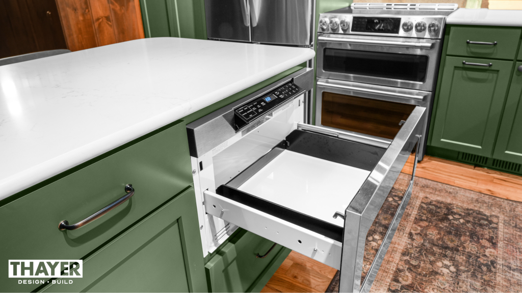 Microwave drawer in aging-in-place kitchen in Albany