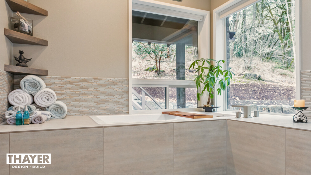 Warm and inviting color palette example in remodeled bathroom