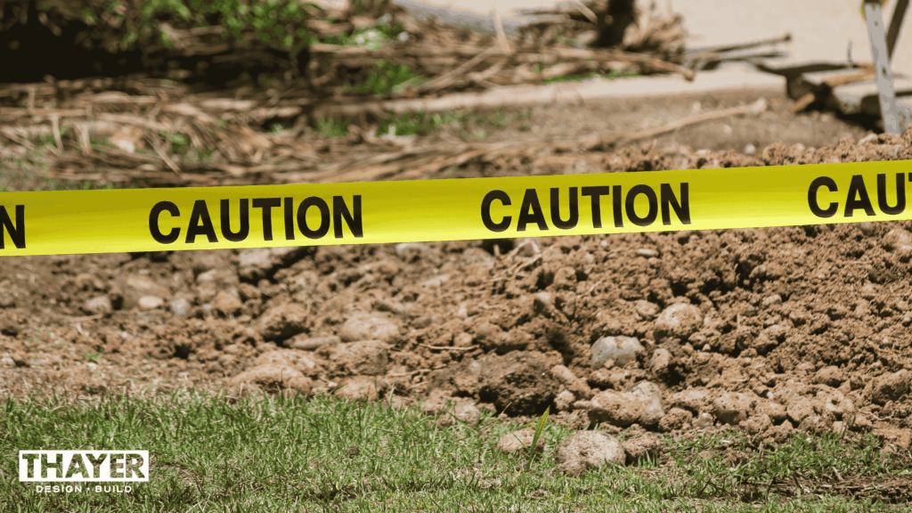 Caution tape at construction site for a home remodel in Corvallis