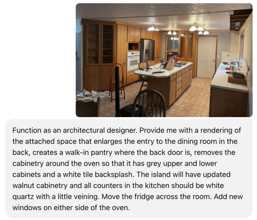 Chatgpt request for ai generated remodel example