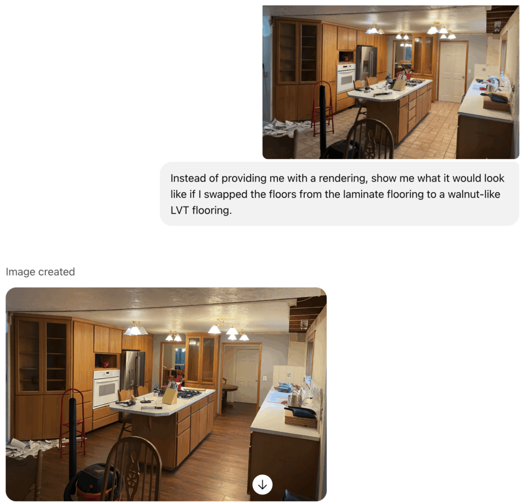 Chatgpt request for ai generated remodel example