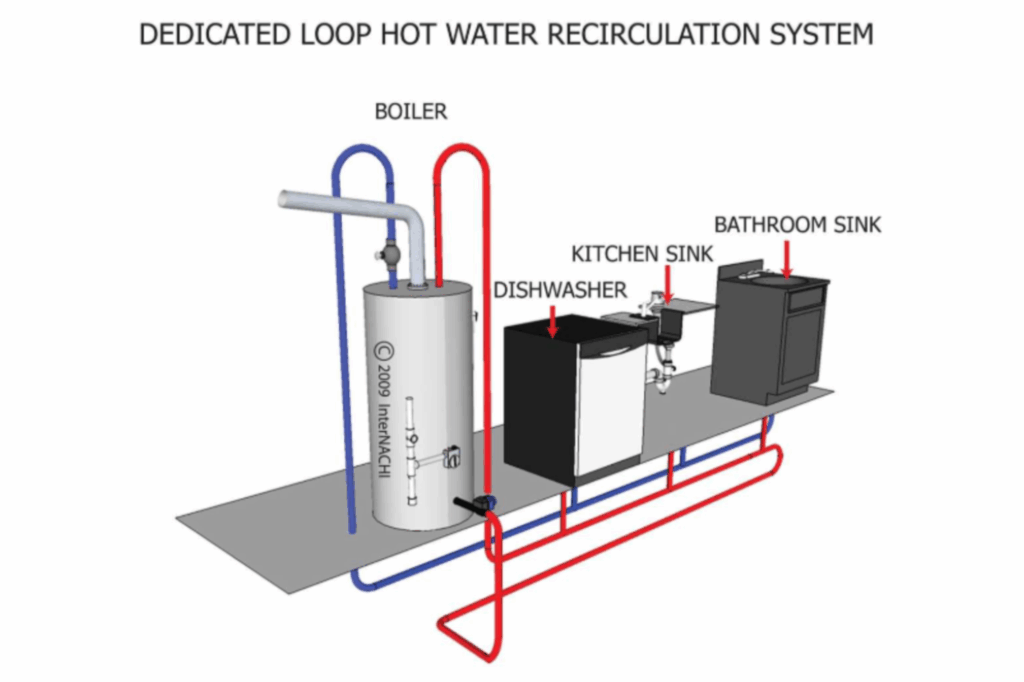 Dedicated loop hot water recirculation system graphic