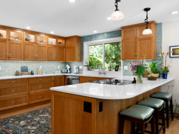 Kitchen view of warm transitional whole home remodel in Corvallis