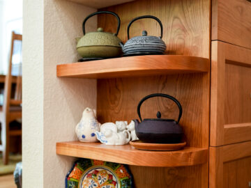 Corner cabinetry shelves in Corvallis home remodel