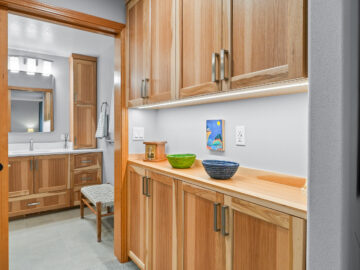 Primary bathroom and closet in aging-in-place remodel