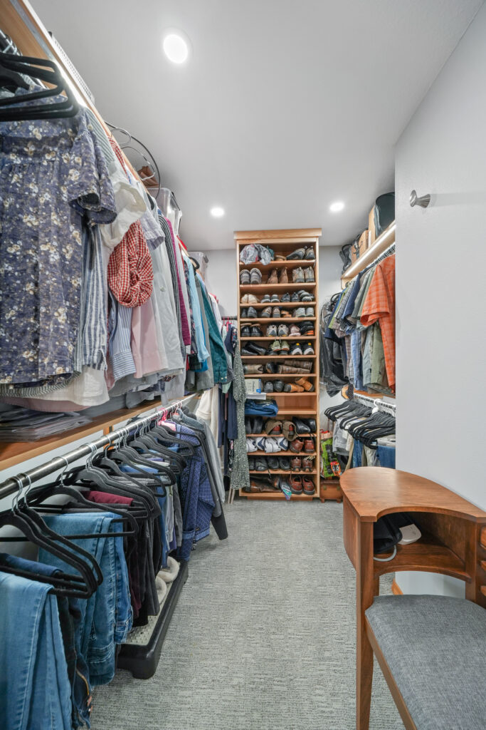 Primary closet Primary bathroom shower in aging-in-place remodel