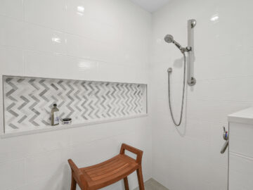 Primary bathroom shower in aging-in-place remodel