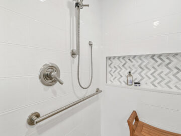 Primary bathroom shower in aging-in-place remodel