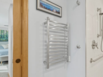 Primary suite heated towel bar in aging-in-place remodel