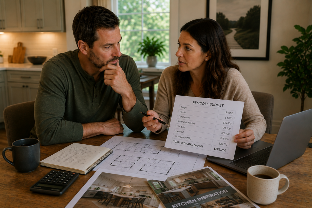 Corvallis homeowners reviewing their home remodel budget in their Corvallis home