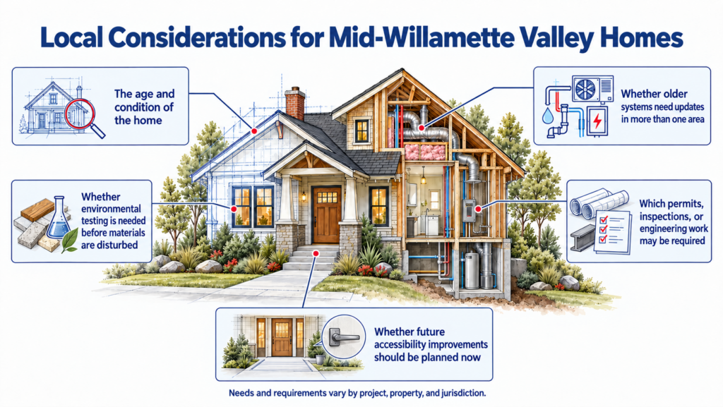 Graphic showing local considerations for Mid-Willamette Valley homes